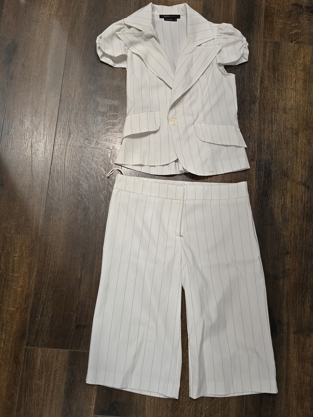 BCBGMaxAzria White Pinstripe Blazer Set